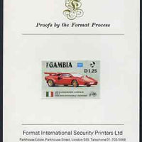 Gambia 1987 Ameripex 1d25 (1985 Lamborghini) imperf proof mounted on Format International proof card, as SG 653