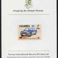 Gambia 1987 Ameripex 25b (Mercedes 500) imperf proof mounted on Format International proof card as SG 650