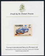 Gambia 1987 Ameripex 25b (Mercedes 500) imperf proof mounted on Format International proof card as SG 650