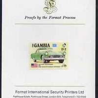 Gambia 1987 Ameripex 2d (1955 Ford Thunderbird) imperf proof mounted on Format International proof card, as SG 654