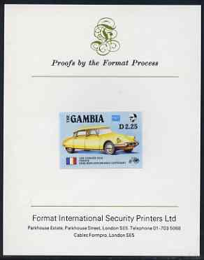 Gambia 1987 Ameripex 2d25 (1956 Citroen DS19) imperf proof mounted on Format International proof card, as SG 655