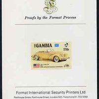 Gambia 1987 Ameripex 75b (1935 Cord 810) imperf proof mounted on Format International proof card, as SG 651