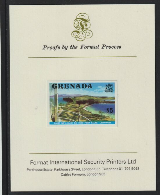 Grenada 1975 Canoe Bay $5 (View from Lighthouse) imperf proof mounted on Format International proof card (as SG 667)