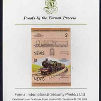 Nevis 1983 Locomotives #1 (Leaders of the World) Pendennis Castle $1 imperf se-tenant proof pair mounted on Format International proof card