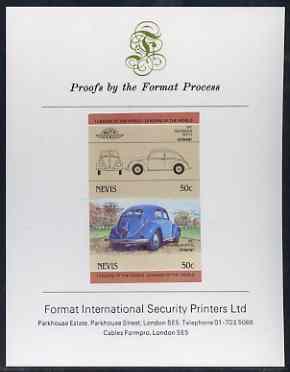 Nevis 1984 50c VW Beetle imperf se-tenant proof pair mounted on Format International proof card (as SG 207a)