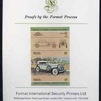 Nevis 1984 Cars #2 (Leaders of the World) $3 Pierce Arrow imperf se-tenant proof pair mounted on Format International proof card (as SG 209a)