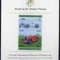 Nevis 1985 $2.50 MG Midget (1930) imperf se-tenant proof pair mounted on Format International proof card (as SG 261a)