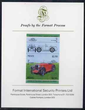 Nevis 1985 $2.50 MG Midget (1930) imperf se-tenant proof pair mounted on Format International proof card (as SG 261a)