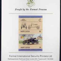 St Lucia 1984 Cars #2 (Leaders of the World) $1 Ford Model 'T' (1914) imperf se-tenant proof pair mounted on Format International proof card