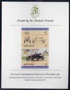 St Lucia 1984 Cars #2 (Leaders of the World) $1 Ford Model 'T' (1914) imperf se-tenant proof pair mounted on Format International proof card