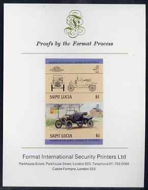 St Lucia 1984 Cars #2 (Leaders of the World) $1 Ford Model 'T' (1914) imperf se-tenant proof pair mounted on Format International proof card