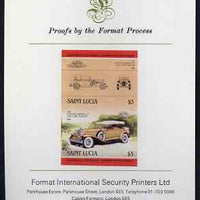 St Lucia 1984 Cars #2 (Leaders of the World) $3 Chrysler Imperial (1931) imperf se-tenant proof pair mounted on Format International proof card