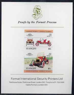 St Vincent 1983 10c Ford Model 'T' (1908) imperf se-tenant proof pair mounted on Format International proof card (as SG 727a)