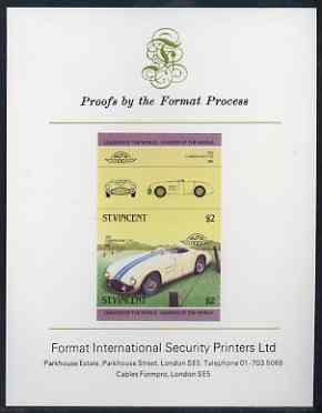 St Vincent 1985 Cars #3 (Leaders of the World) $2 Cunningham C-5R (1953) imperf se-tenant proof pair mounted on Format International proof card