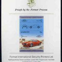 St Vincent 1985 Cars #3 (Leaders of the World) 55c Pontiac Firebird (1973) imperf se-tenant proof pair mounted on Format International proof card