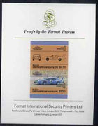 St Vincent - Bequia $1.50 Plymouth Superbird (1970) imperf se-tenant proof pair mounted on Format International proof card