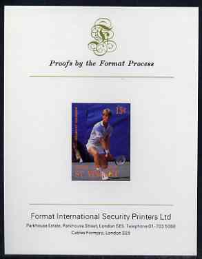 St Vincent - Bequia 1988 International Tennis Players 15c (Anders Jarryd) imperf proof mounted on Format International proof card