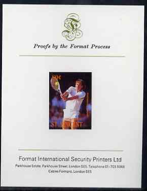 St Vincent - Bequia 1988 International Tennis Players 80c (Jimmy Connors) iimperf proof mounted on Format International proof card