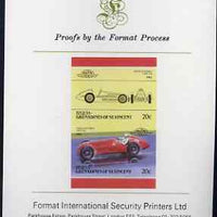 St Vincent - Bequia 20c Alfa Romeo (1950) imperf se-tenant proof pair mounted on Format International proof card