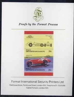 St Vincent - Bequia 20c Alfa Romeo (1950) imperf se-tenant proof pair mounted on Format International proof card