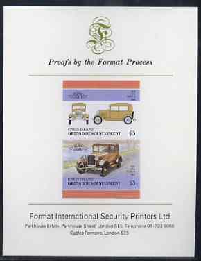 St Vincent - Union Island 1986 $3 Ford Model A imperf se-tenant proof pair mounted on Format International proof card