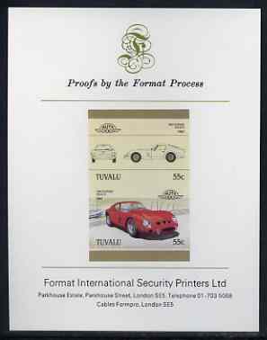 Tuvalu 1985 55c Ferrari imperf se-tenant proof pair mounted on Format International proof card (as SG 366a)