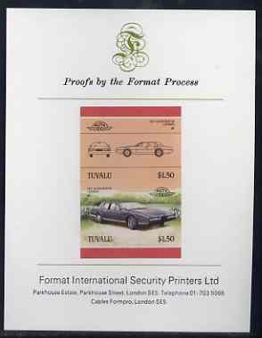 Tuvalu 1985 Cars #3 (Leaders of the World) $1.50 Aston Martin Lagonda imperf se-tenant proof pair mounted on Format International proof card (as SG 370a)