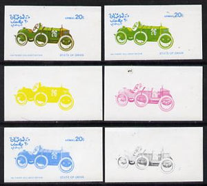 Oman 1976 Vintage Cars #1 20b (Calthorpe 1912) set of 6 imperf progressive colour proofs comprising the 4 individual colours plus 2 and all 4-colour composites unmounted mint