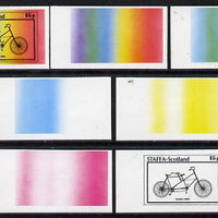 Staffa 1977 Bicycles 15p (Tandem 1890) set of 7 imperf progressive colour proofs comprising the 4 individual colours plus 2, 3 and all 4-colour composites unmounted mint