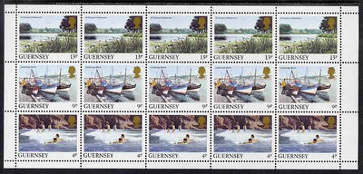 Guernsey 1984-91 Booklet pane of 15 (5 x 4p, 5x 9p, 5 x 13p) from Bailiwick Views def set unmounted mint, SG 299a