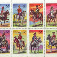 Staffa 1979 USA Bicentenary (Military Uniforms - On Horseback) perf sheetlet of 8 values opt'd Apollo 11 - 10th Anniversary in black unmounted mint