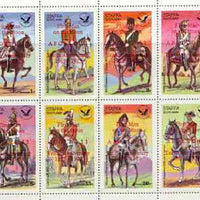 Staffa 1979 USA Bicentenary (Military Uniforms - On Horseback) perf sheetlet of 8 values opt'd Apollo 11 - 10th Anniversary in red unmounted mint