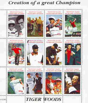 Westpoint Island (Falkland Islands) 2000 Tiger Woods (Creation of a Great Champion) perf sheetlet containing complete set of 12 values (face value £8) unmounted mint