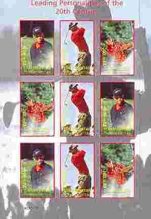 Turkmenistan 2000 Tiger Woods (Leading Personalities of the 20th Century) imperf sheetlet containing 9 values (3 sets of 3)