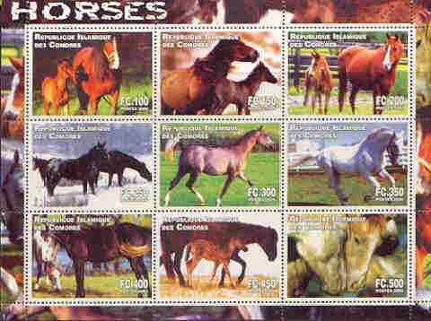 Comoro Islands 2000 Horses perf sheetlet containing complete set of 9 values unmounted mint