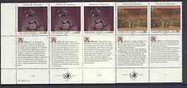 United Nations (Geneva) 1992 Declaration of Human Rights (4th series) set of 2 plus 2 labels (Oath of Tennis Court & Rocking Chair) each in blocks of 6 showing labels in 3 languages unmounted mint, SG G224-25