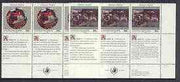 United Nations (NY) 1991 Declaration of Human Rights (3rd series) set of 2 plus 2 labels (Last of England & Emigration) each in blocks of 6 showing labels in 3 languages unmounted mint, SG 609-10