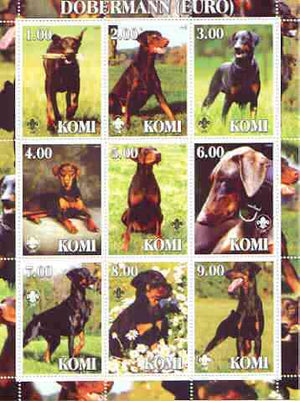 Komi Republic 2000 Dogs (Dobermann) perf sheetlet containing complete set of 9 values, each with Scout logo unmounted mint