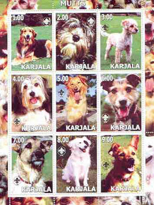 Karjala Republic 2000 Dogs (Mutts) perf sheetlet containing complete set of 9 values, each with Scout logo unmounted mint