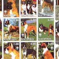 Kalmikia Republic 2000 Dogs (US Boxer) perf sheetlet containing complete set of 9 values, each with Scout logo unmounted mint