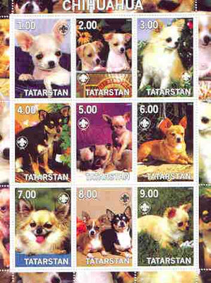 Tatarstan Republic 2000 Dogs (Chihuahua) perf sheetlet containing complete set of 9 values, each with Scout logo unmounted mint