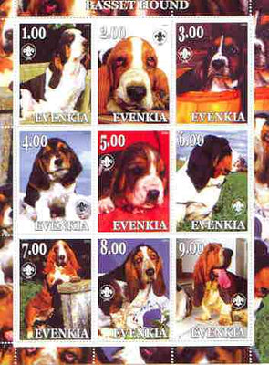 Evenkia Republic 2000 Dogs (Basset Hound) perf sheetlet containing complete set of 9 values, each with Scout logo unmounted mint