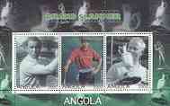 Angola 2000 Grand Slammer #2 (Tiger Woods, Nicklaus & Sarazen) perf sheetlet containing set of 3 values unmounted mint