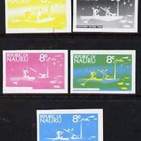 Nauru 1973 Catching Flying Fish 8c definitive (SG 105) set of 5 unmounted mint IMPERF progressive proofs on gummed paper (blue, magenta, yelow, black and blue & yellow)