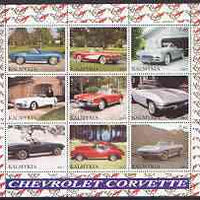 Kalmikia Republic 2000 Chevrolet Corvette perf sheetlet containing set of 9 values unmounted mint