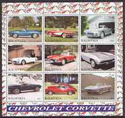 Kalmikia Republic 2000 Chevrolet Corvette perf sheetlet containing set of 9 values unmounted mint