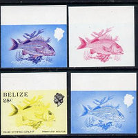 Belize 1984-88 Blue-striped Grunt 25c def imperf progressive proofs in blue, red, red & blue and yellow & black, 4 proofs unmounted mint as SG 774