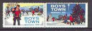 Cinderella - United States 1972 Boys Town, Nebraska fine mint set of 2 labels showing Boy carrying another and Boys by Christmas Tree