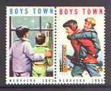 Cinderella - United States 1965 Boys Town, Nebraska fine mint set of 2 labels showing Boy carrying another and 2 Boys looking out of Window