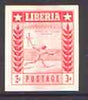 Liberia 1955 Tennis 3c imperf proof of red printing only as SG 756 on ungummed paper (reverse shows blue printing of 10c Baseball stamp SG 759)